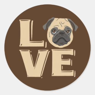 I Love Funny Pug Classic Round Sticker
