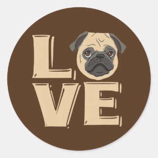I Love Funny Pug Classic Round Sticker