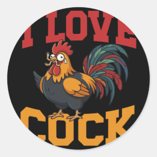 I Love Funny Rooster Chicken Farm Humour Classic Round Sticker