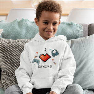 I Love Gaming Pixel Heart Kids Gamer T-Shirt
