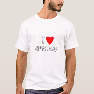 I Love Gaming Red Heart Typography T-Shirt