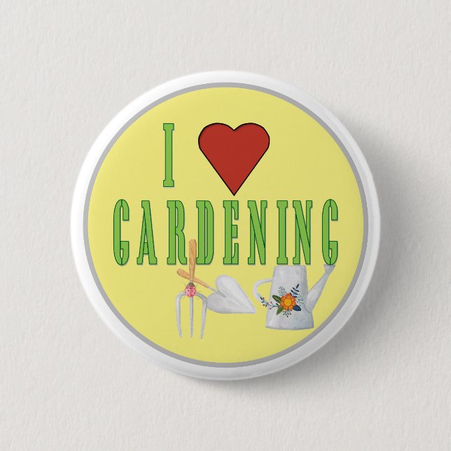 I Love Gardening Illustrated Text   6 Cm Round Badge (Front)