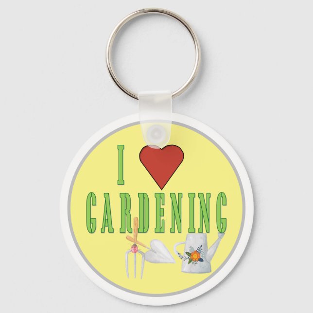 I Love Gardening Illustrated Text  Key Ring (Front)