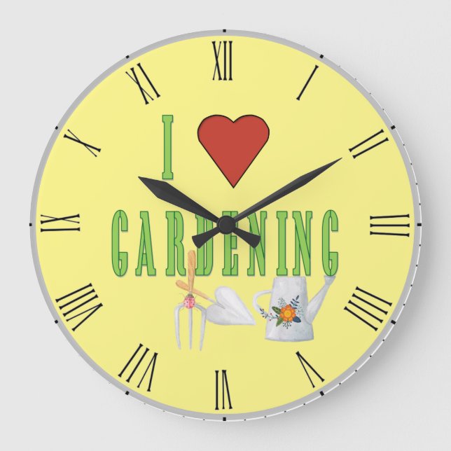 I Love Gardening Illustrated Text   Large Clock (Front)