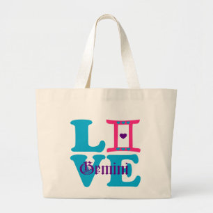 ♊★😍I Love Gemini-Best-Zodiac Sign Chic Jumbo Tote