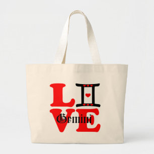 ♊★😍I Love Gemini-Best-Zodiac Sign Chic Jumbo Tote