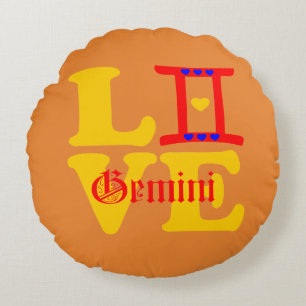 ♊★😍I Love Gemini-Best-Zodiac Sign Round Throw Cushion
