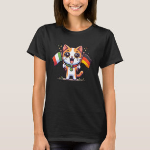 I Love Germany Italy Friendship Flag Cute Cat Germ T-Shirt