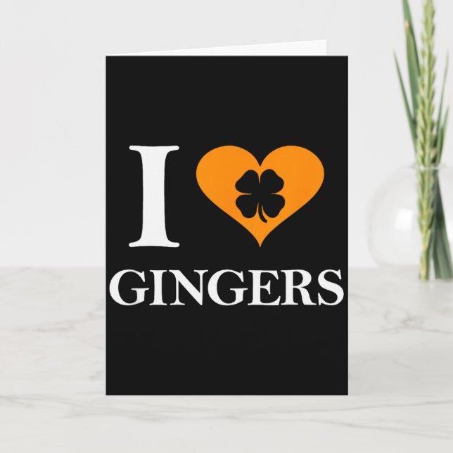 I Love Gingers Heart Shamrock Redhead Lover Shirt  Card (Front)