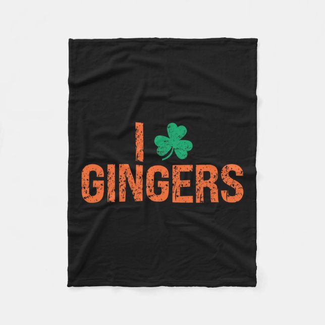 I Love Gingers Redhead Shamrock Clover St. Patrick Fleece Blanket (Front)