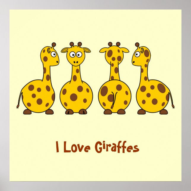 I Love Giraffes Cute Cartoon Animals Kids Funny Poster (Front)
