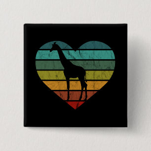 I Love Giraffes Retro Heart 15 Cm Square Badge