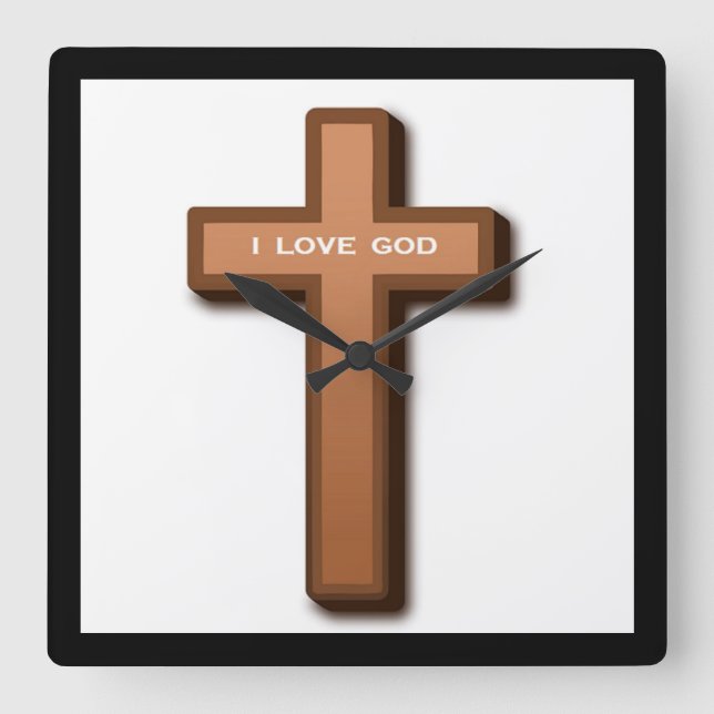 "I LOVE GOD" CROSS SQUARE WALL CLOCK (Front)