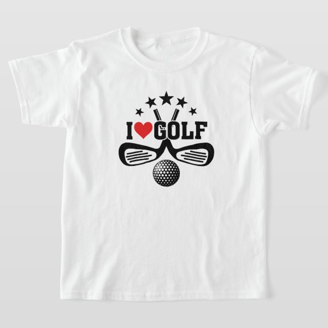 I Love Golf, Crossed Golf Clubs and  Golf Ball T-Shirt (Laydown)
