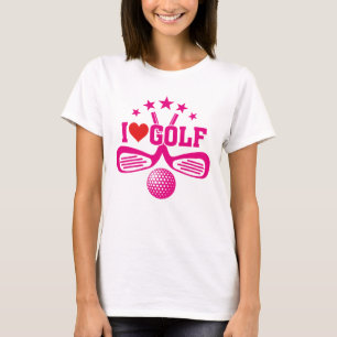 I Love Golf, Crossed Golf Clubs and Golf Ball T-Shirt