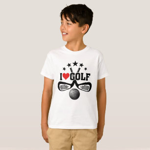 I Love Golf, Crossed Golf Clubs and  Golf Ball T-Shirt