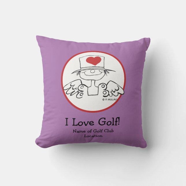 "I Love Golf" Heart Fairy Throw Pillow (Front)