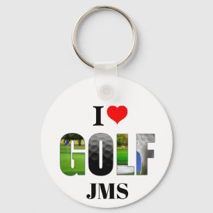 I Love Golf Monogram Key Ring