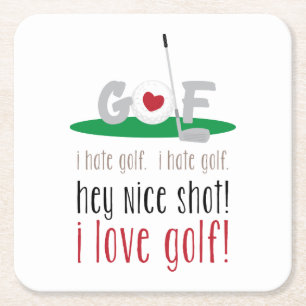 I Love Golf Square Paper Coaster