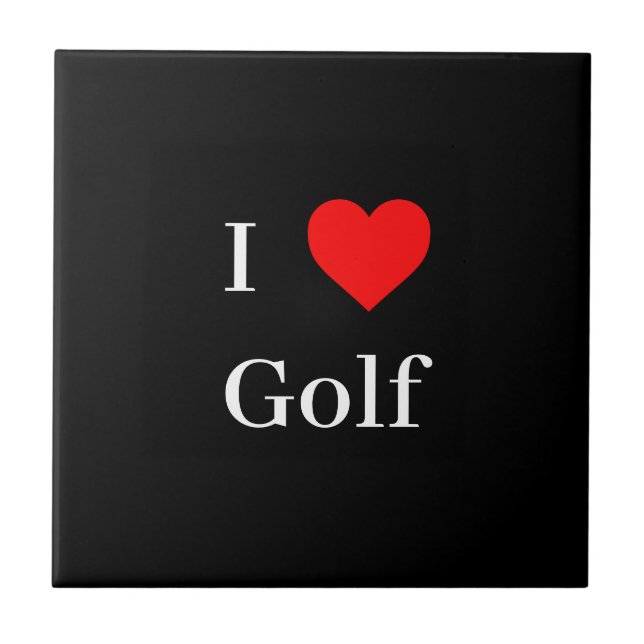 I love Golf Typography & Red Heart Black Ceramic Tile (Front)