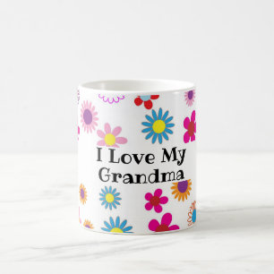 I Love Grandma Fun Colourful Happy Flowers White  Coffee Mug