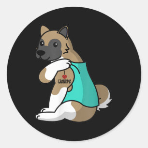 I Love Grandma Tattoo Akita Dog  Classic Round Sticker