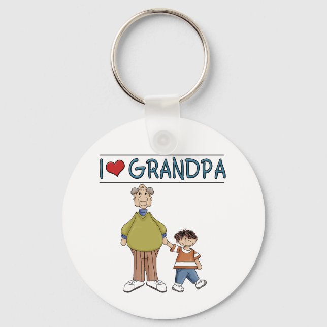 I Love Grandpa Brown Haired Boy Key Ring (Front)