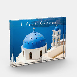I love Greece Church Santorini blue photo and text Block