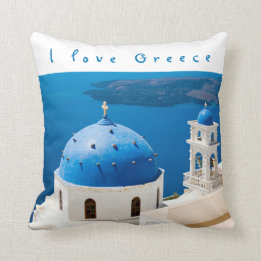 I love Greece Church Santorini blue photo and text Cushion