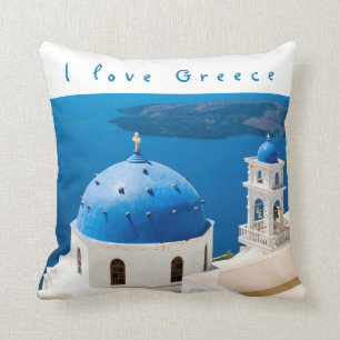 I love Greece Church Santorini blue photo and text Cushion