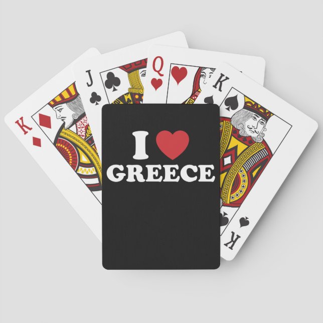 I Love Greece Heart Groovy Retro Playing Cards (Back)