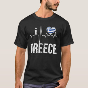 I Love Greece Heartbeat Flag For Greek Pride T-Shirt