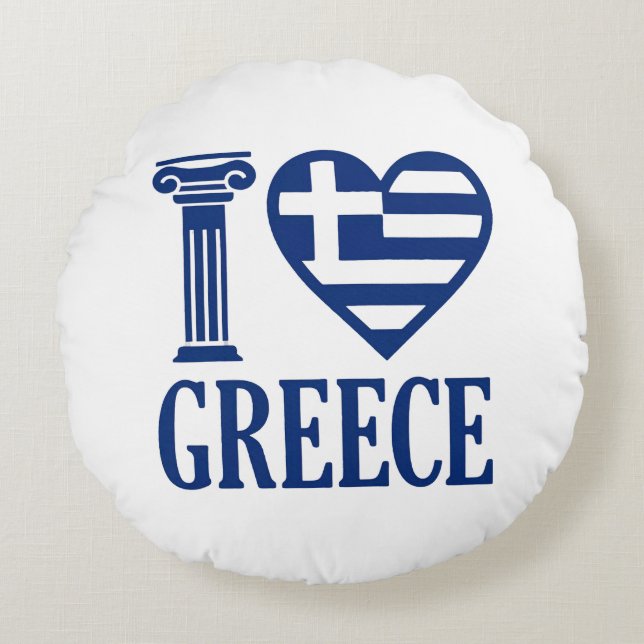 I love Greece Round Cushion (Front)