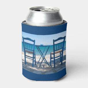 I love Greece taverna photo blue and white Can Cooler