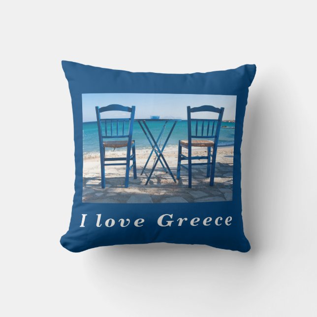 I love Greece taverna photo blue and white Cushion (Front)