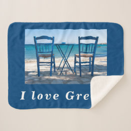 I love Greece taverna photo blue and white Sherpa Blanket