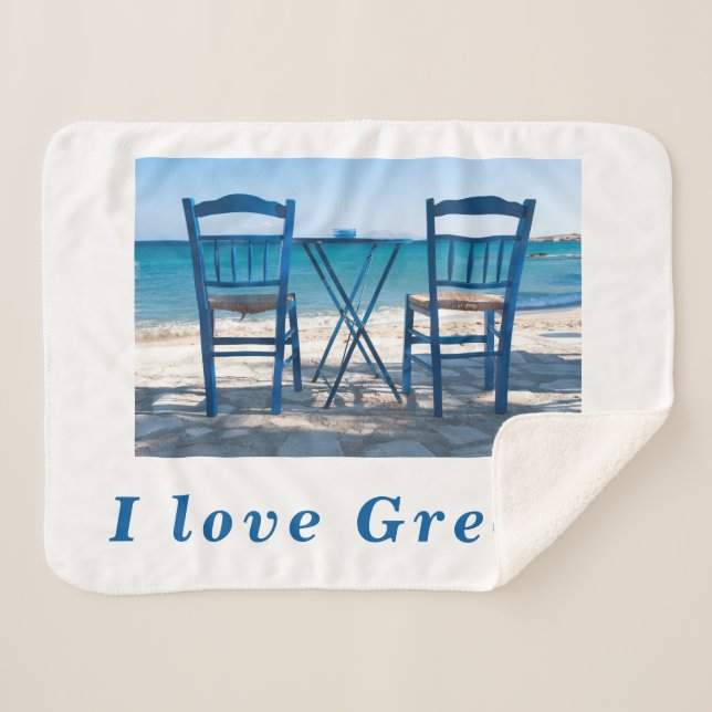 I love Greece taverna photo blue and white Sherpa Blanket (Front (Horizontal))