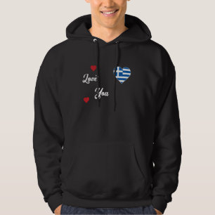 I Love Greece With Greek Flag In a Heart Hoodie