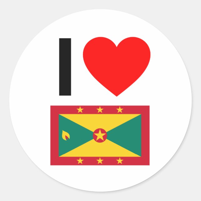 i love grenada classic round sticker (Front)