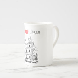 I Love Grodno Belarus Architecture Sketch  Bone China Mug