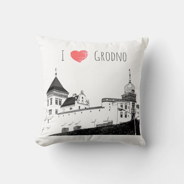 I Love Grodno Belarus Architecture Sketch Castle Cushion (Front)
