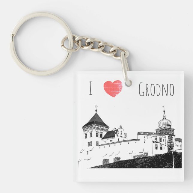 I Love Grodno Belarus Architecture Sketch Castle Key Ring (Front)