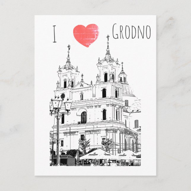 I Love Grodno Belarus Architecture Sketch Postcard (Front)