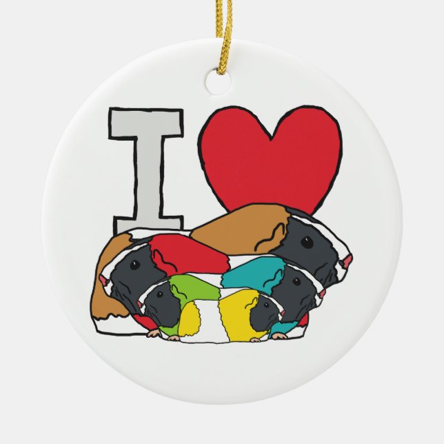 I Love Guinea Pigs Ceramic Ornament (Front)