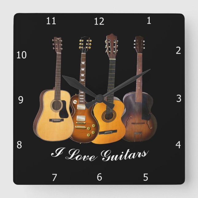 I LOVE GUITARS SQUARE WALL CLOCK (Front)