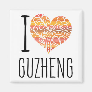 I Love Guzheng Orange Mandala Heart Magnet