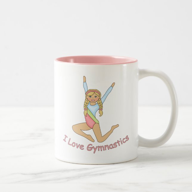 I Love Gymnastics Blonde Two-Tone Coffee Mug (Right)