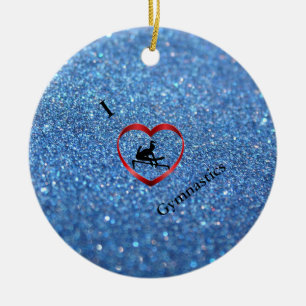 I Love Gymnastics Blue Sparkle Ornament