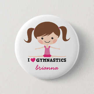 I love gymnastics cartoon girl personalised name 6 cm round badge
