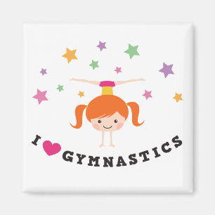 I love gymnastics cartoon girl red hair handstand magnet
